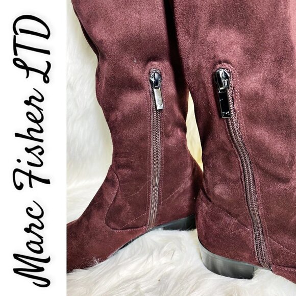 MARC FISHER LTD Yuna Burgundy Red Over the Knee Faux Suede Boot, Size 6M - Picture 5 of 10